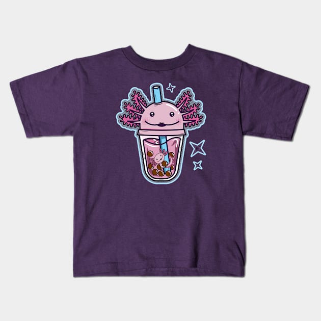 Axolotl bubble tea blue and pink Kids T-Shirt by InnerYou